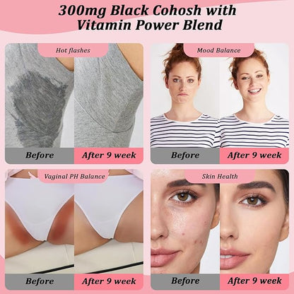 Menopause Supplement for Women : Hormone-Free Probiotic with Black Cohosh & Ashwagandha Support for Hot Flashes Mood Balance & Skin Health 60 Capsules