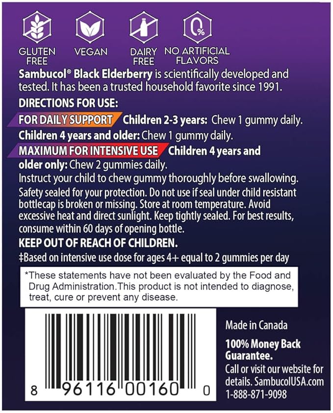 Sambucol Black Elderberry Gummies for Kids - Elderberry Gummies with Zinc and Vitamin C, Chewable Supplement for Kids, Low Sugar, Berry Flavor - 30 Count