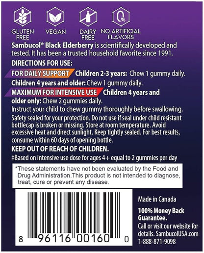 Sambucol Black Elderberry Gummies for Kids - Elderberry Gummies with Zinc and Vitamin C, Chewable Supplement for Kids, Low Sugar, Berry Flavor - 30 Count