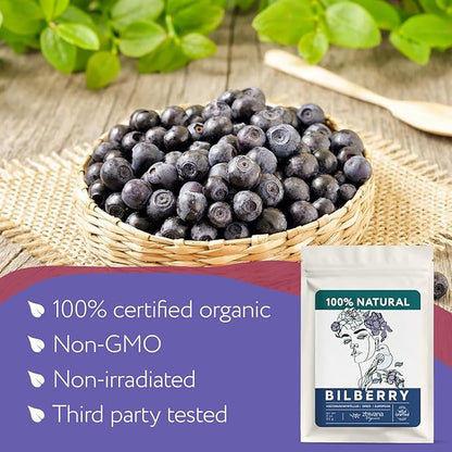 Wild Bilberry Dried Fruits (4 oz.) – Bilberry Tea - Superfood berries -Whortleberry (Vaccinium myrtillus) - Antioxidant, Immunity, Heart Health