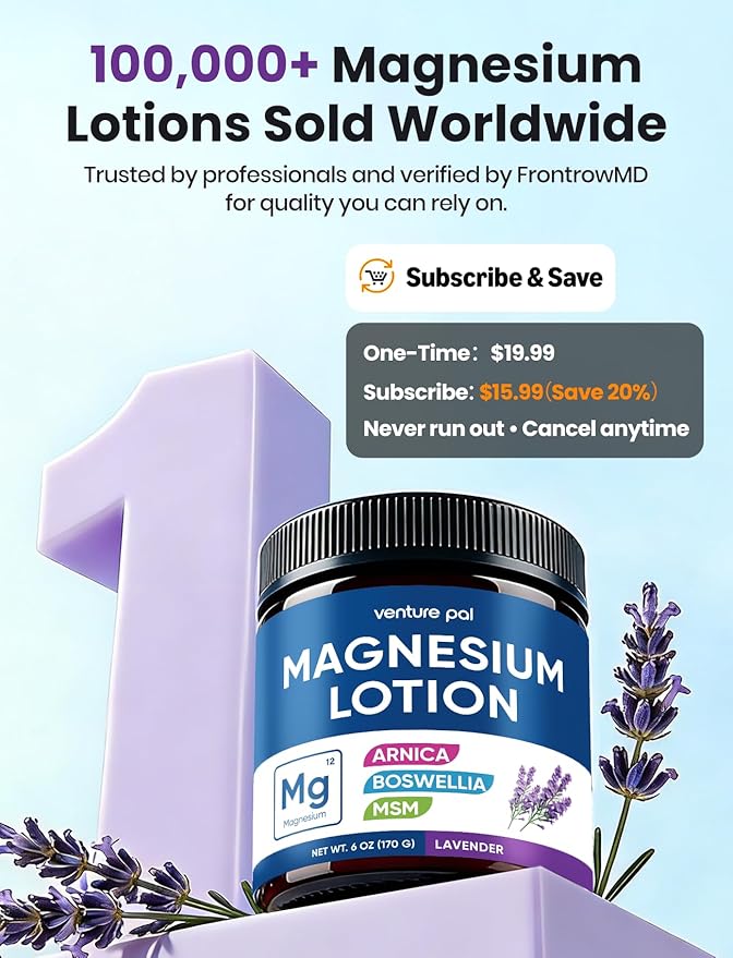 Magnesium Lotion with Arnica, MSM & Boswellia – Cooling Magnesium Cream – Lightweight Moisturizing Lotion for Legs & Feet – Safe for Kids – 6 fl oz