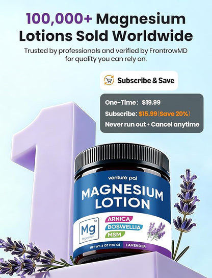 Magnesium Lotion with Arnica, MSM & Boswellia – Cooling Magnesium Cream – Lightweight Moisturizing Lotion for Legs & Feet – Safe for Kids – 6 fl oz