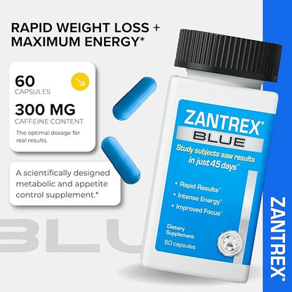 Zantrex Blue Energy & Thermogenesis Boost Energy | Weight Loss Supplement for Appetite Control, Increased Calorie Burn and Supports GLP-1 Levels | 120 Capsules