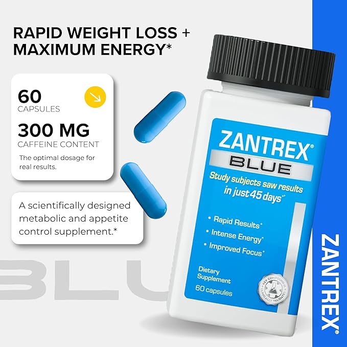 Zantrex Blue Energy & Thermogenesis Boost Energy | Weight Loss Supplement for Appetite Control, Increased Calorie Burn and Supports GLP-1 Levels | 60 Count