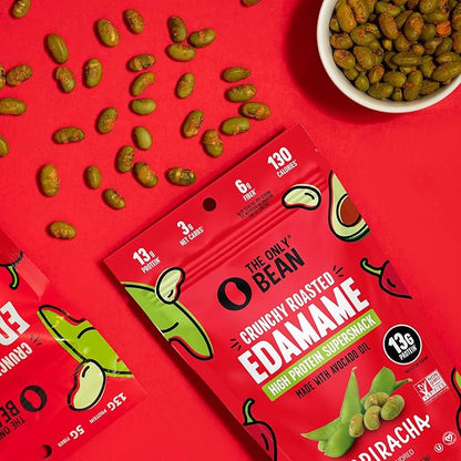 The Only Bean Crunchy Roasted Edamame Snack (Sriracha), High Protein Snacks (13g) Healthy Protein Chips, Keto Friendly Food (2g Net), Plant-Based Vegan Snacks, Office Snacks, Spicy Snack, 4oz (3 Pack)