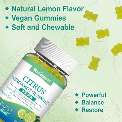 Citrus Bergamot Gummies 3000mg, Bergamot Supplement for High Cholesterol, Cholesterol Lowering Supplement for Heart, Immune System & Anti-Aging, Sugar Free Vegan 120 Gummies