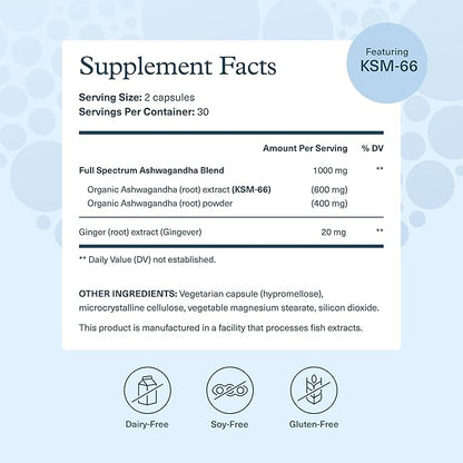 Youtheory Ashwagandha - with Organic KSM-66 Ashwagandha - Herbal Blend to Support Stress Relief & Energy Levels* - Helps Support Mood* - 60 Vegetarian Capsules (30-Day Supply)