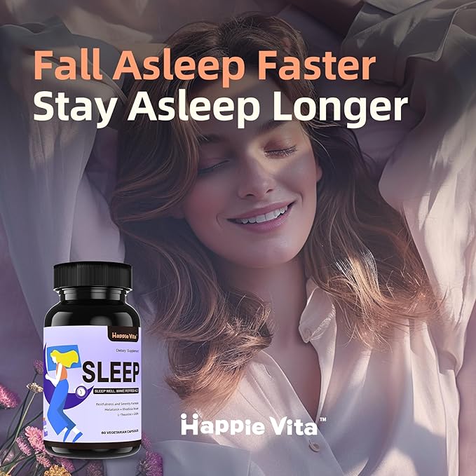 4 in 1 Sleep Aid for Adults, Melatonin 6mg with Rhodiola Rosea, GABA 250 mg, L Theanine 250mg, Relaxation and Sleep Supplement, 60 Capsules