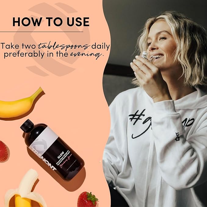 Tranont Glow Liquid Collagen for Women | Multi Collagen Peptides with Hyaluronic Acid & Biotin | Hair, Skin & Nail Support | Hydrolyzed Collagen Shot | Strawberry Banana | 30 fl oz