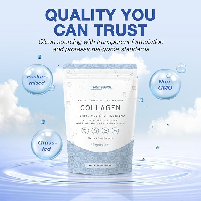 Multi Collagen Peptides Powder (Unflavored) – Types I, II, III, V & X with Biotin, Vitamin C & Hyaluronic Acid – Grass-Fed, Non-GMO Collagen Supplement for Skin, Hair, Nails & Joint Support
