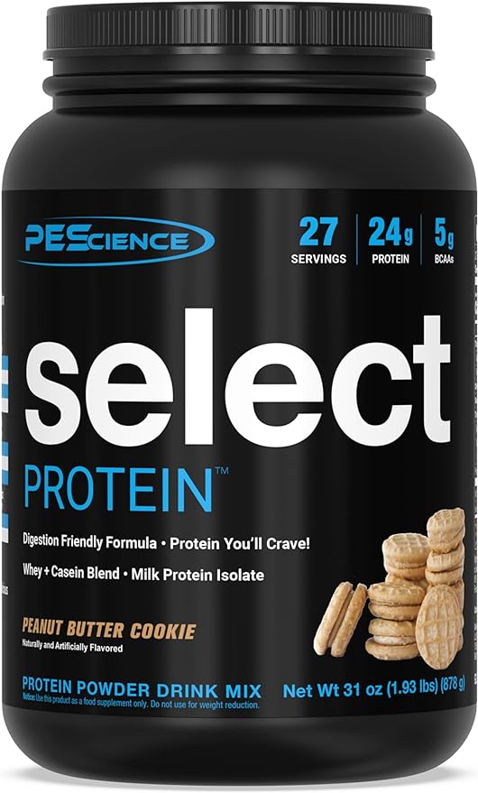 PEScience Select Protein Powder, Whey and Casein Blend, Lean Protein Powder for Women and Men, Low Calorie, Low Carb, Keto Friendly, Gluten Free, Peanut Butter Cookie - 27 Servings