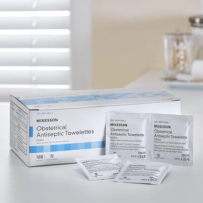 McKesson Obstetrical Antiseptic Towelettes Wipes, Sterile, Individual Packet, Clean Scent, 100 Count, 1 Pack