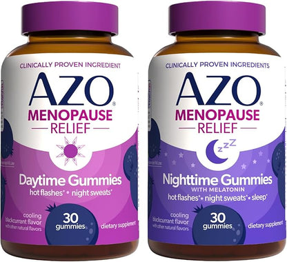 AZO Daytime 30 Count & Nighttime 30 Count Menopause Gummy Bundle for 24 Hour Support of Menopause Symptoms, Hot Flashes, Night Sweats & Sleeplessness