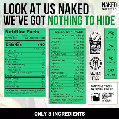 NAKED Vanilla Pea Protein Isolate from North American Farms, Only 3 Ingredients, Vanilla Vegan Protein, Gluten-Free, Soy Free, GMO Free - 1LB (Pack of 2)