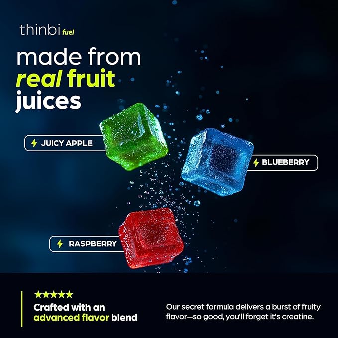 Thinbi Creatine Gummies Monohydrate Complex 10,000mg for Men & Women -120 Gummies Advanced Formula W/L-Taurine + Vitamin B12 for Muscle Strength, Muscle Builder, Energy Boost, Pre-Workout Supplement