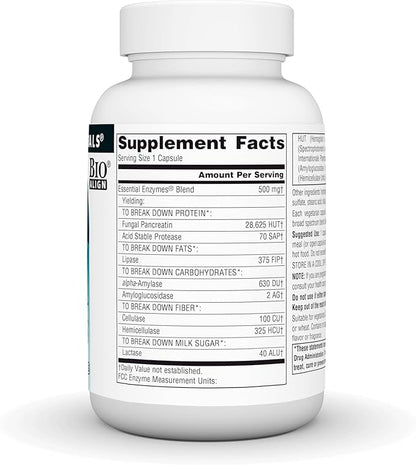 Source Naturals Essential Enzymes 500mg Bio-Aligned Multiple Enzyme Supplement Herbal Defense for Digestion, Gas, Constipation & Bloating Relief - Supports Immune System* - 120 Vegetarian Capsules