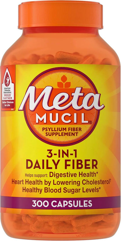 Metamucil, Psyllium Husk Capsules, 300 Capsules, 3-in-1 Fiber Supplement, Daily Psyllium Husk Fiber Capsules Help Support Digestive Health by Promoting Regularity*, Help Supplement Daily Fiber Intake