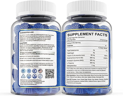 LILICARE Men's Methylene Blue Gummies 7mg, Methylene Blue for Humans Supplement w/NAC, VIT B3 & L-Theanine, Brain & Mitochondrial Support, Enhances Energy, Focus and Cognitive, Sugar Free, 60 Ct