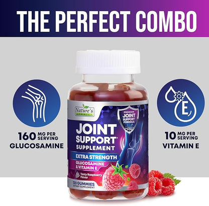 Joint Support Supplement - Extra Strength Glucosamine Gummy Supports Joints Health & Flexibility for Back, Knees, Hands - Natural Vitamin E Immune Support - Best Gummies for Women & Men - 120 Gummies