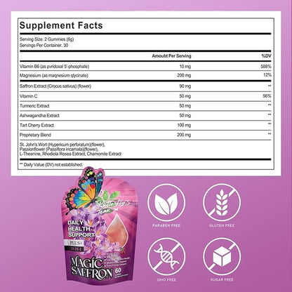 BUTTERFLY'S TEAR Saffron Gummies | 12-in-1 Daily Health Support | Mixed Berry Flavor | Mood, Gut & Metabolism, Mind & Body, Energy Support | 60 Gummies Dietary Supplement