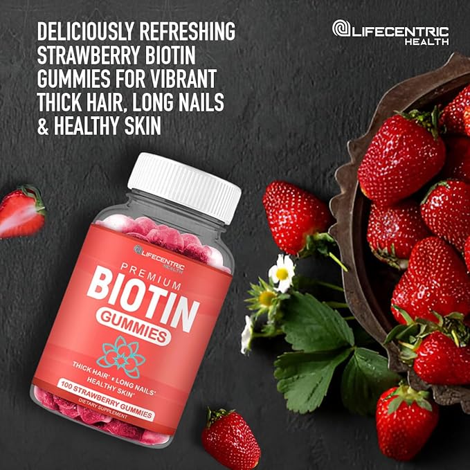 Biotin Gummies for Adults | Max Strength Biotin 10000mcg | Chewable Biotin Supplement for Women and Men | 100 Count Vegan Hair Gummies for Hair Skin and Nails