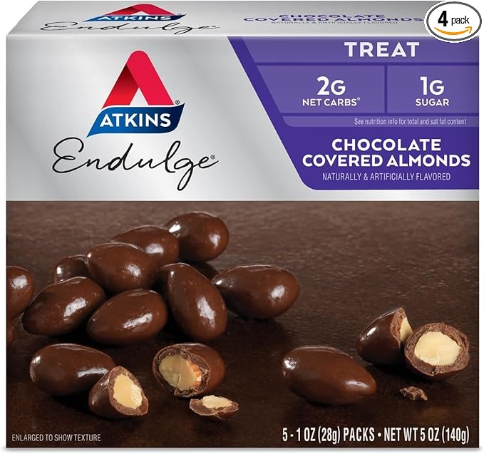 Atkins Endulge Treat Chocolate Covered Almonds. Rich & Crunchy. Keto-Friendly.1 Oz, 5 Count (Pack of 4)