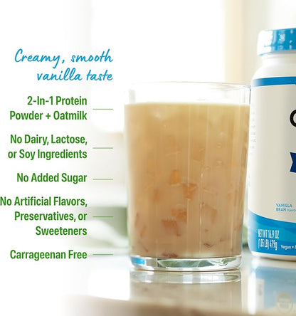 Orgain Organic Vegan Protein Powder + Oat Milk, Vanilla Bean - 20g Plant Based Protein, Gluten Free, No Dairy, Soy or Lactose Ingredients, Low Sugar, Non-GMO, Kosher, For Shakes & Smoothies - 1.05lb