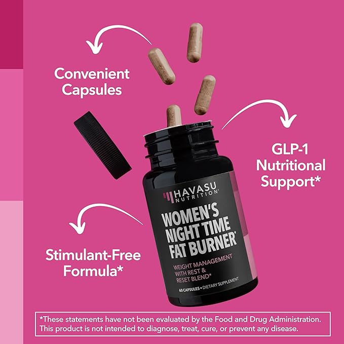 Night Time Fat Burner for Women - Appetite Suppressant for Weight Loss - 60 Count - Herbal Metabolism Booster with Melatonin for Sleep Support - Vegan, Non-GMO Capsules - 2 Month Supply