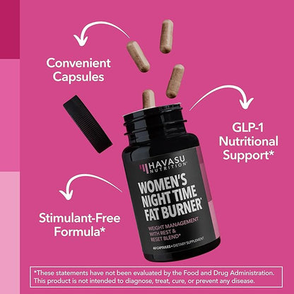 Night Time Fat Burner for Women - Appetite Suppressant for Weight Loss - 60 Count - Herbal Metabolism Booster with Melatonin for Sleep Support - Vegan, Non-GMO Capsules - 2 Month Supply