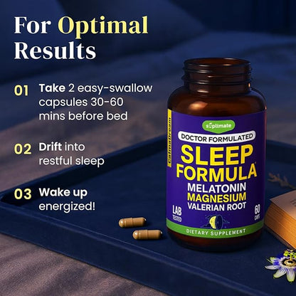 9-in-1 Melatonin Sleep Aid for Adults - USA Made, Lab Tested with Melatonin 5mg and 108mg Magnesium for Sleep - TRAACS, Ashwagandha, Valerian Root, GABA, 5HTP, Herbal Sleep Supplement, Vegan, 60 Caps