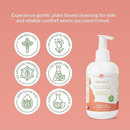 Organyc Feminine Wash for Maternity, Intimate Skin Care, Gentle Hygiene Essentials with Moisturizing Cottonseed Oil & Chamomile, Postpartum Essentials, 8.5 fl oz