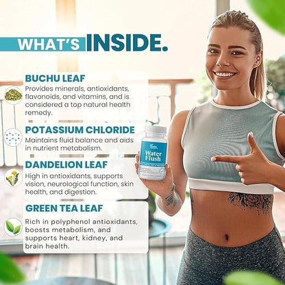 Diuretic Water Pills for Weight Control - Instant Relief from Bloat and Swelling - Green Tea, Cranberry, Dandelion Leaf Extract - Water Retention Pills for Women & Men, 120 Caps