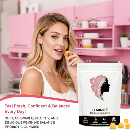 Premium Feminine Balance Gummies for Women, Natural Support for Feminine Wellness, Hawaiian Pineapple Flavor, Contains Probiotic Formula, Maintain Female pH Balance, 60 Gummies