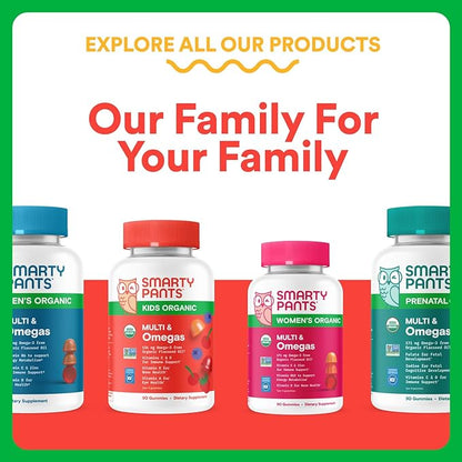 SmartyPants Organic Kids Multivitamin Gummies: Omega 3 (ALA), Beta Carotene, Vitamin B12, B6, A, K & Zinc for Immune Support, Biotin, Vegetarian, Three Fruit Flavors, 120 Count (30 Day Supply)