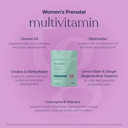 True Grace Prenatal Multivitamin Refill Pouch - 120 Vegan Tablets - Supports a Healthy Mom & Baby with Methylfolate & Choline for Fetal Brain Development - Gluten Free, Soy Free - 60 Servings