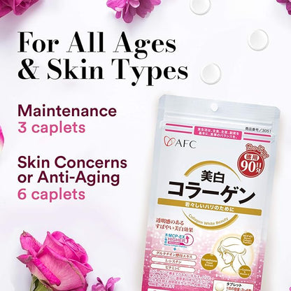 AFC Japan Collagen White Beauty with Marine Collagen Peptide, Glutathione, L-Cystine - 1.5X Better Absorption Than Other Collagen – Supports Skin Firmness & Radiance– 90 Days Supply