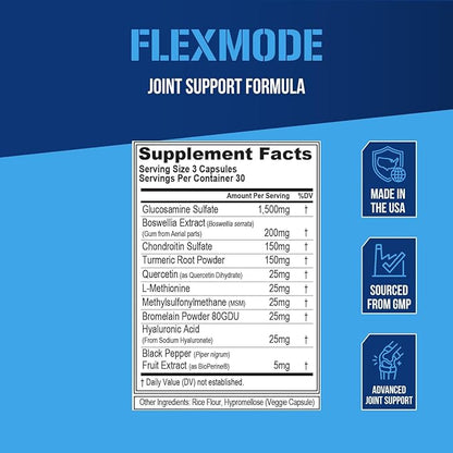 Evlution High Absorption Joint Support Supplement FLEXMODE Joint Supplement with Advanced Joint Vitamins Including Glucosamine Chondroitin MSM Boswellia and Hyaluronic Acid - 30 Servings