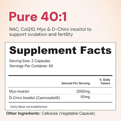 Nourished 40:1 Myo-inositol & D-Chiro Inositol Supplement for Women with Fertility, Skin Health, or Menstrual Cycle Symptoms - Hormone Balance for Women - 360 Capsules