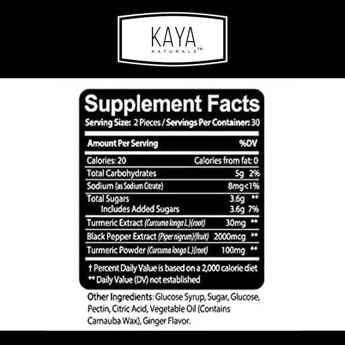 Kaya Naturals Turmeric Supplements Gummies - Pure Nature Turmeric Curcumin -Turmeric Ginger Gummies - 30 Count Gummy - Turmeric with Black Pepper Extract (Pack of 2)