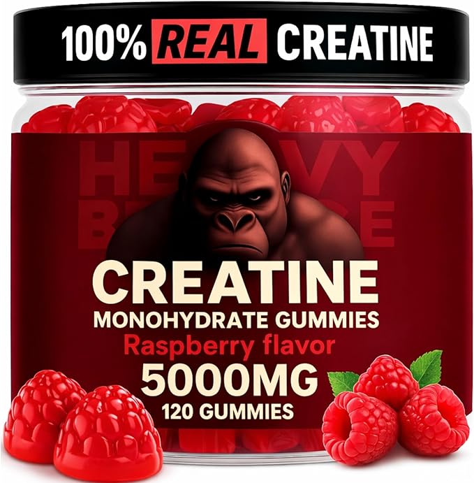 Creatine Monohydrate Gummies 5g Sugar Free Creatine with Vitamin B12 and L-Taurine | Muscle Growth for Men and Women | Low Calorie Formula 120 Gummies for 30 Servings, Raspberry