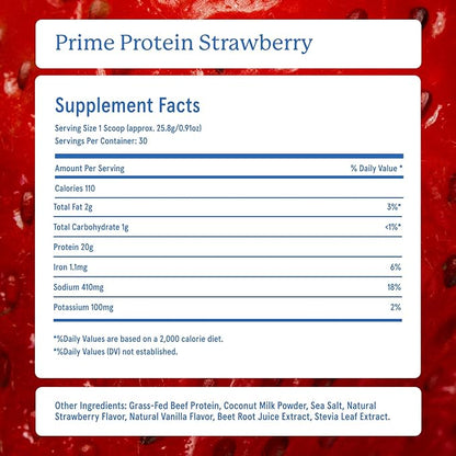 Equip Foods Prime Protein Powder | Clean, Grass Fed Beef Protein Powder | Carnivore Protein Isolate | Paleo, Keto Friendly | Gluten & Dairy Free | Helps Build & Repair Tissue | 30 Servings, Strawberry