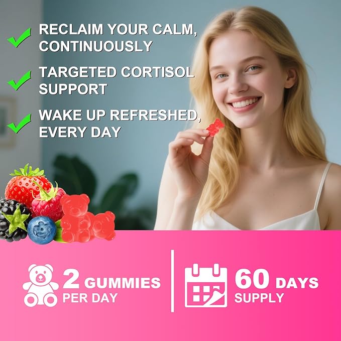 2 Pack Cortisol Supplements for Women & Men, 13 in 1 Cortisol Detox, Cortisol Manager Reducer with Ashwagandha, L-Theanine, Cortisol Balance Gummies-Hormone Balance, Focus, Calm, zzZ,Strawberry Flavor