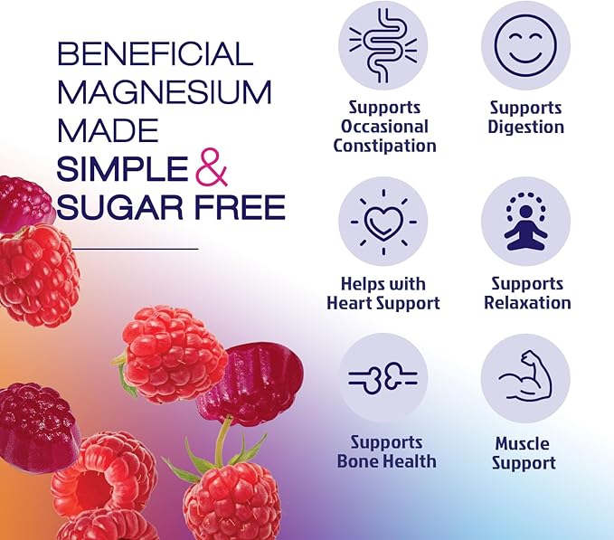 Magnesium Citrate Supplement Gummies Sugar-Free, High Absorption Magnesium Gummy Supplements for Women & Men, Supports Sleep, Heart Health, Bones and Muscles, for Relaxation & Digestion - 60 Gummies