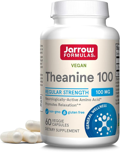Jarrow Formulas® Regular Strength Theanine 100 mg, Dietary Supplement, 60 Capsules, 60 Day Supply