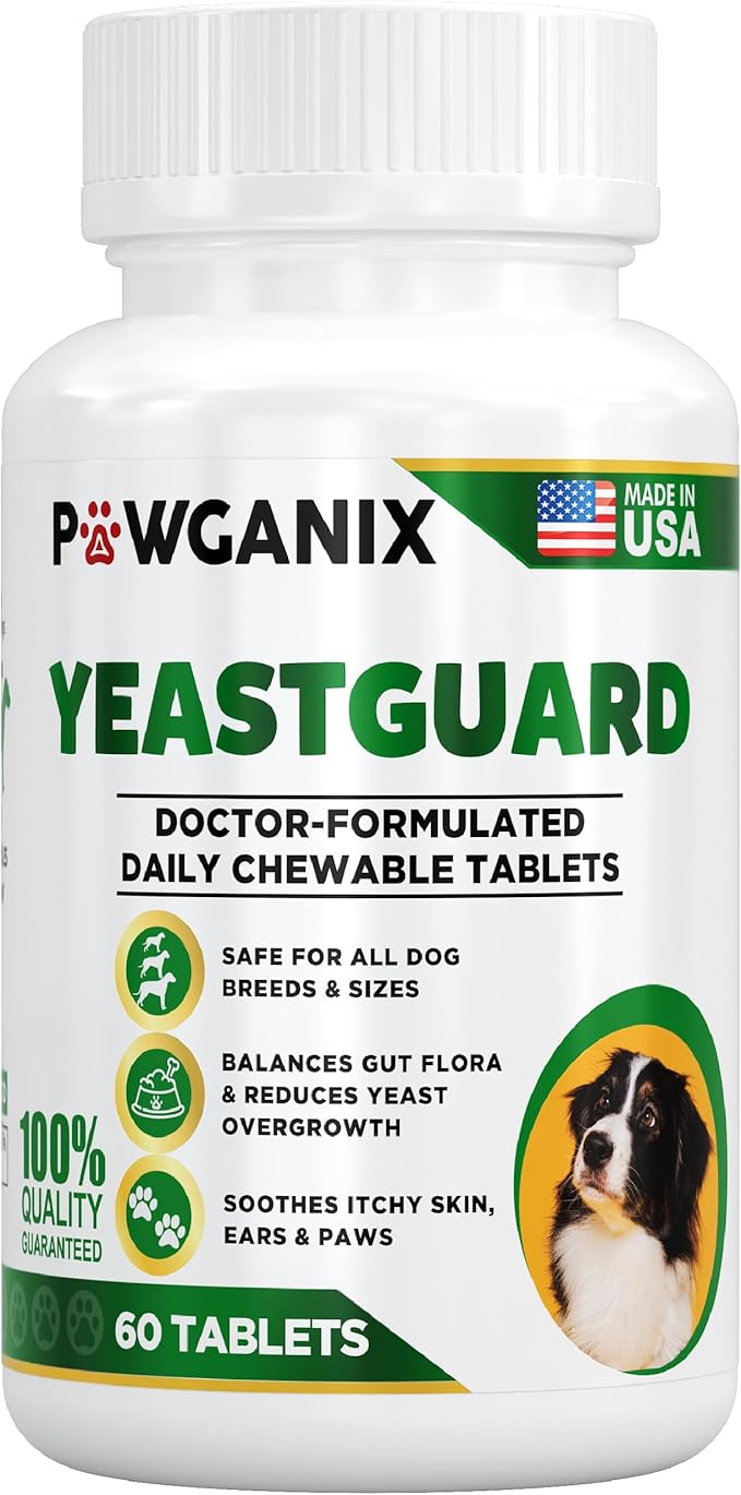 Probiotics for Dogs – Daily Support for Yeast Infection & Itchy Skin, Allergy, Paw Licking & Itchy Ears Relief – Pawganix YeastGuard Supplement (60 Chewable Tablets)