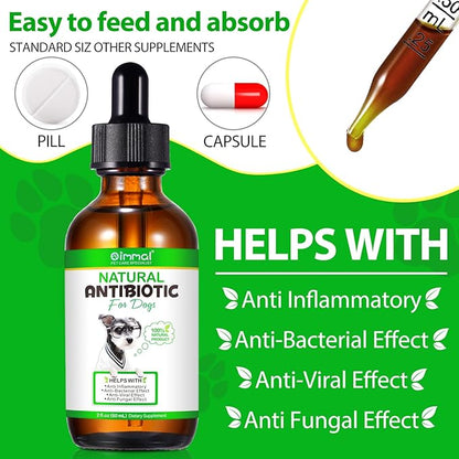 Dog Antibiotics for Skin Infection, Antibiotic for Dogs, Natural Antibiotics for Dogs Multivitamin Support Immune and Dog Allergy Itch Relief, Pet Antibiotics Supplement, 2 Fl Oz