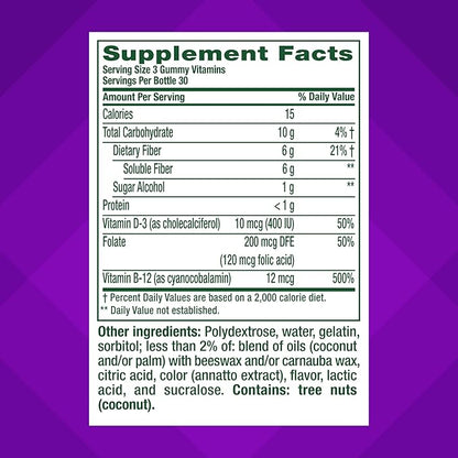 Vitafusion GLP-1 Support Fiber Plus Vitamins D, B12 and Folate Gummy Vitamins, Citrus Flavor, Sugar Free, 90 Count, 30 Day Supply