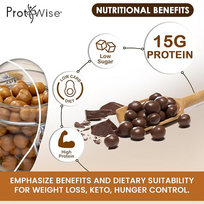 ProtiWise High Protein Soy Snacks | Peanut & Caramel Coated | 15g Protein, Low Sugar, Low-Carb | Gluten Free, KETO Friendly Snack for Hunger Control & Energy Boost | 7/Box