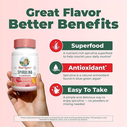 MARYRUTH'S Spirulina Gummies Made with Organic Spirulina | Superfood Gummies for Ages 14+ | Antioxidant | Vegan | Non-GMO | Pectin-Based | Gluten Free | 90 Count