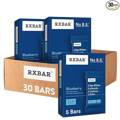 RXBAR Protein Bars, 12g Protein, Gluten Free Snacks, Blueberry (6 Boxes, 30 Bars)